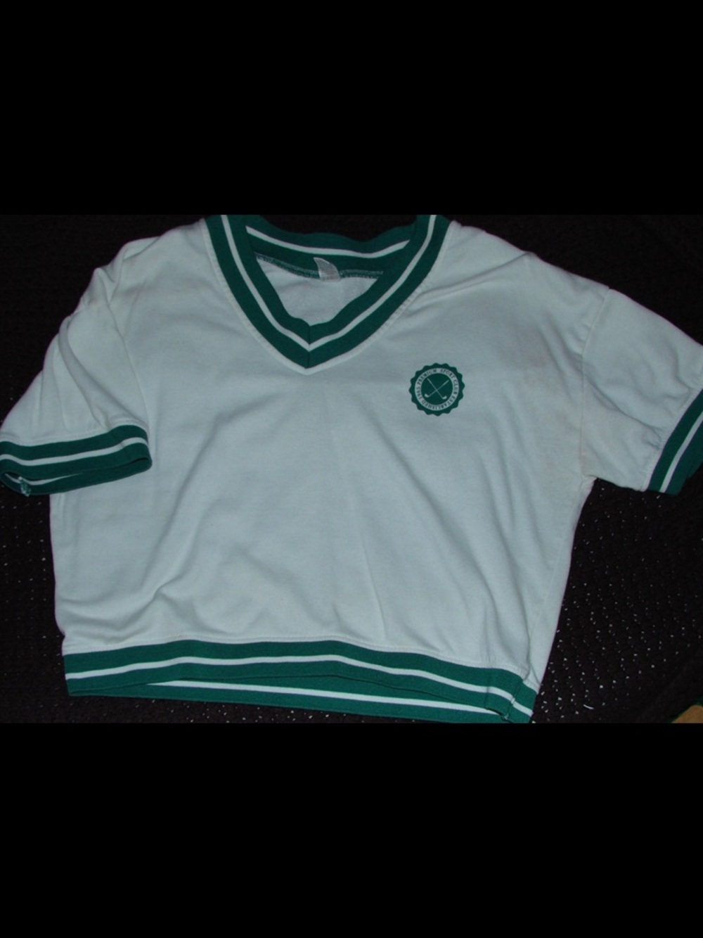 Source Unknown White V-Neck Sweater with Green Trim